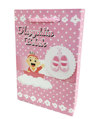 Çanta Karton 12x17 Hoşgeldin Bebek Pembe Pk:25-30